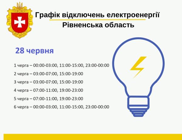 Відомі графіки відключень електроенергії на Рівненщині у п`ятницю, 28 червня - INFBusiness