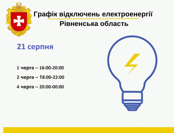 Погодинні відключення світла на Рівненщині: графік на 21 серпня - INFBusiness