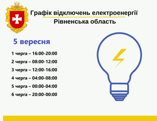 Графіки відключень електроенергії на Рівненщині у четвер, 5 вересня - INFBusiness