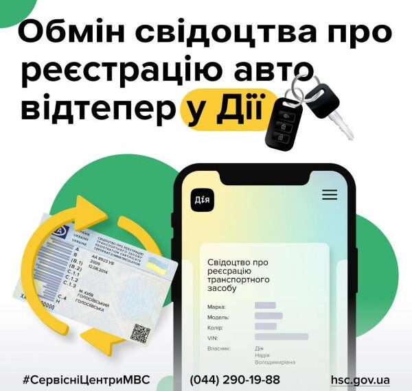 Відновлюйте та обмінюйте свідоцтво про реєстрацію авто онлайн у застосунку Дія