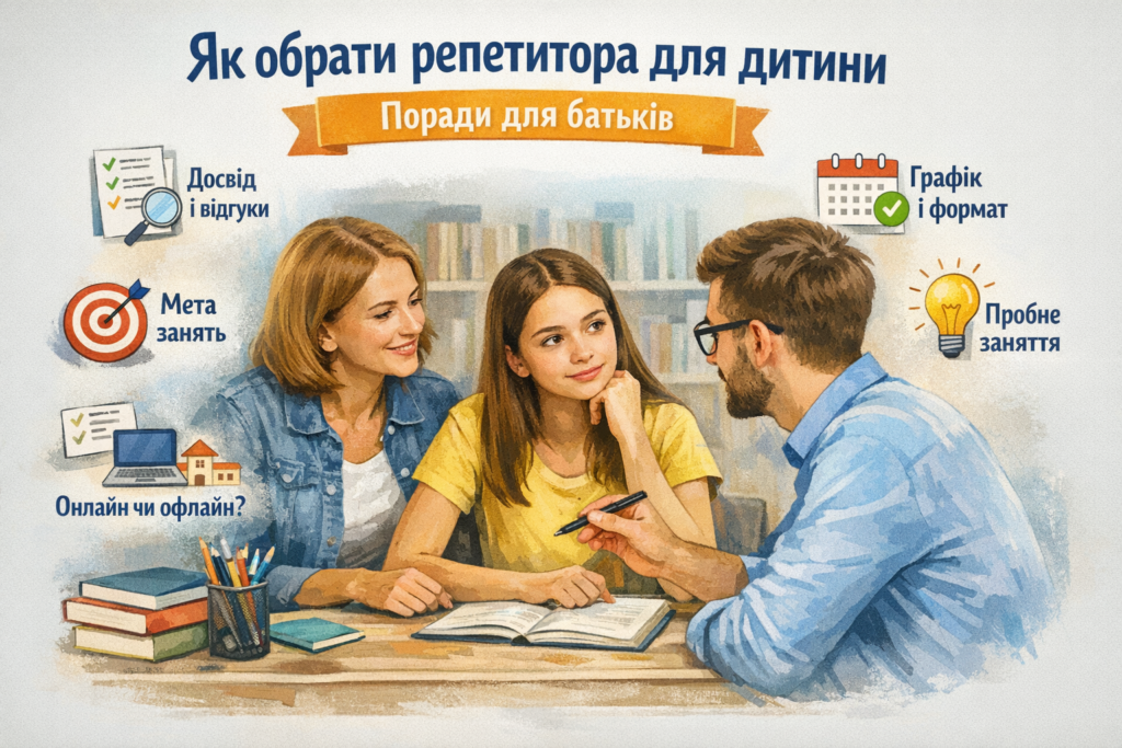 Мама з донькою-підлітком спілкуються з репетитором під час індивідуального заняття за столом з підручниками